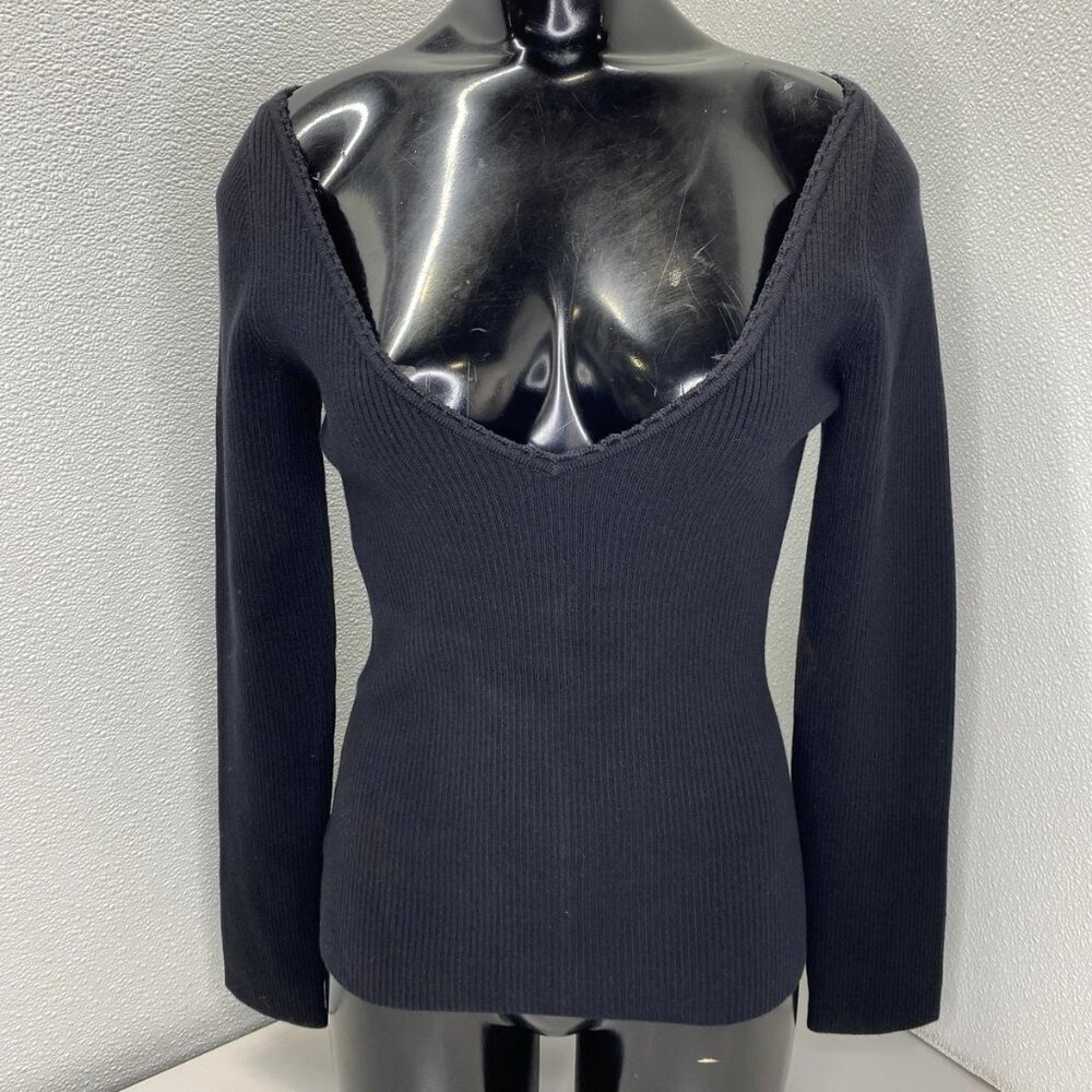 NEW SEZANE Alva Jumper V-Neck Sweater Size L Black Rib Knit Long Sleeve Pull